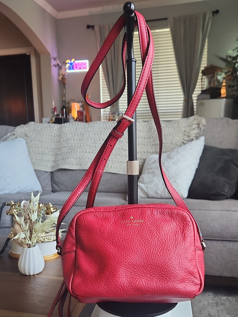 Kate Spade Red Pebbled Leather Adjustable Crossbody